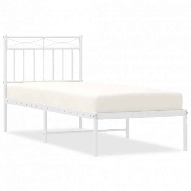 vidaXL Kovový rám postele s čelem bílý 80 x 200 cm
