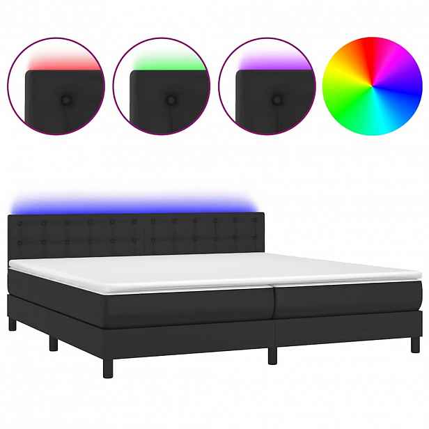 vidaXL Box spring postel s matrací a LED černá 200x200 cm umělá kůže