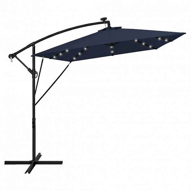 ML-DESIGN SLUNEČNÍK S SEMAFOREM Ø 330 cm v námořnické modré barvě z hliníku s LED solárním