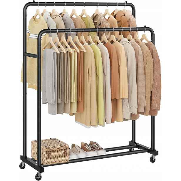 Songmics Věšák na oblečení s kolečky a brzdou, 38x110x141.5 cm, černý