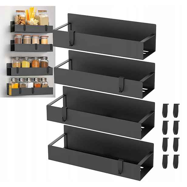 4 Ks Magnetický A Malý Kuchyňský Regál Do Ledničky A Myčky Nádobí, Černý