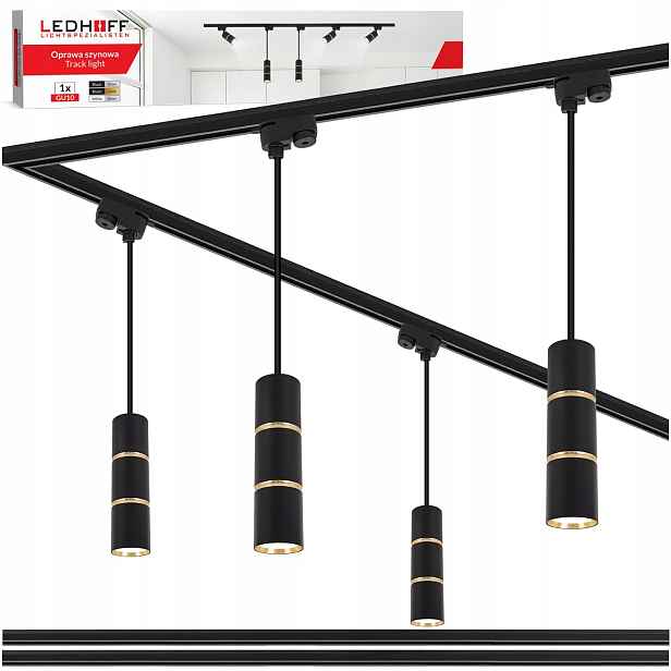 Kolejové osvětlení Szyna 2x 1 m 4x závěsná Led lampa Tuba GU10 černá Zlatá