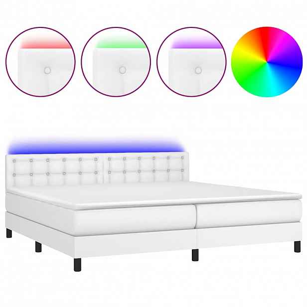 vidaXL Box spring postel s matrací a LED bílá 200x200 cm umělá kůže