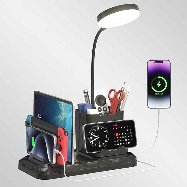 Kdd Stolní lampa s Usb nabíjecími porty, lampička pro učení s držákem 360