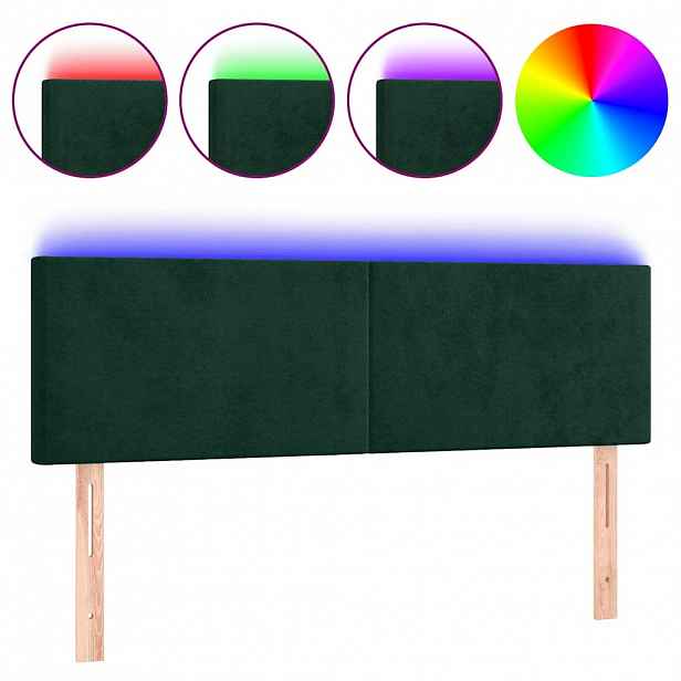 vidaXL Čelo postele s LED tmavě zelené 144x5x78/88 cm samet