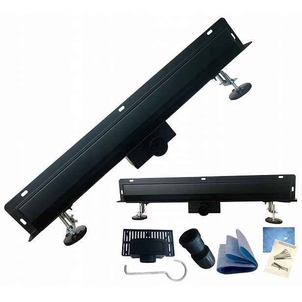 Lineární Odtok Nástěnný 70 CM Černý 2v1 Pod Dlažbu