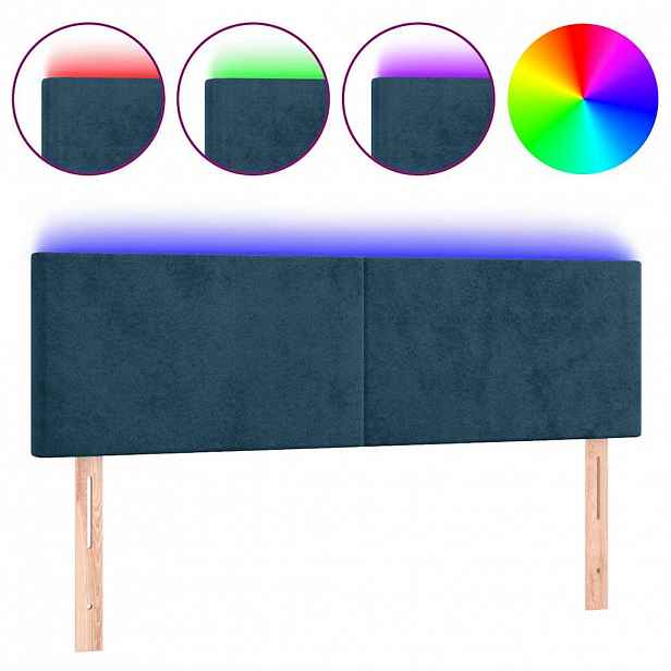 vidaXL Čelo postele s LED tmavě modré 144x5x78/88 cm samet