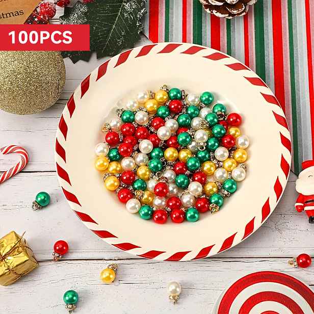 TEMU 100/200 Mini Vánoční Ozdoby - Červené, Zelené a Zlaté Třpytivé Koule s Závěsnými Smyčkami, Vhodné pro Vintage Dekorace Stromu, Párty, Věnce a