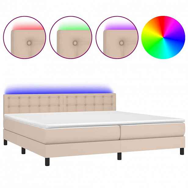 vidaXL Box spring postel matrace a LED cappuccino 200x200cm umělá kůže