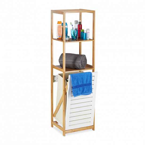 Relaxdays REGÁL přírodní bílá bambus s košem na prádlo 130 cm
