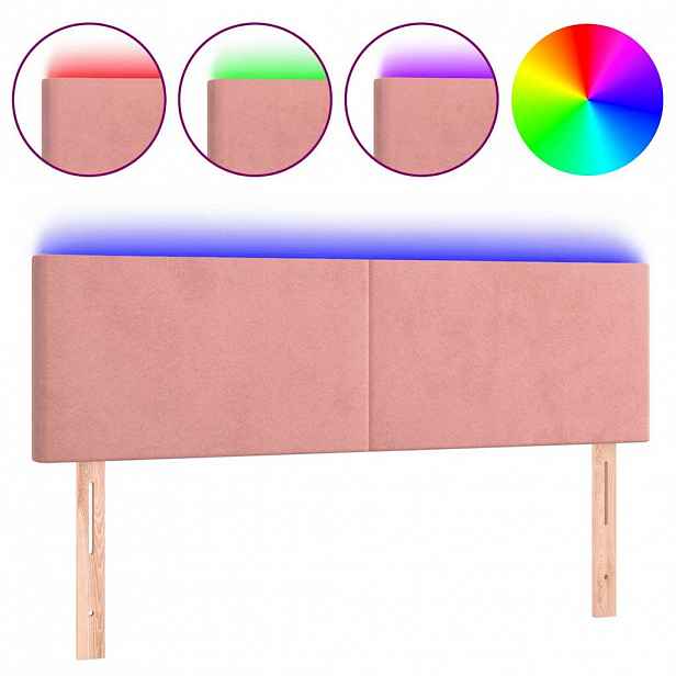 vidaXL Čelo postele s LED růžové 144x5x78/88 cm samet