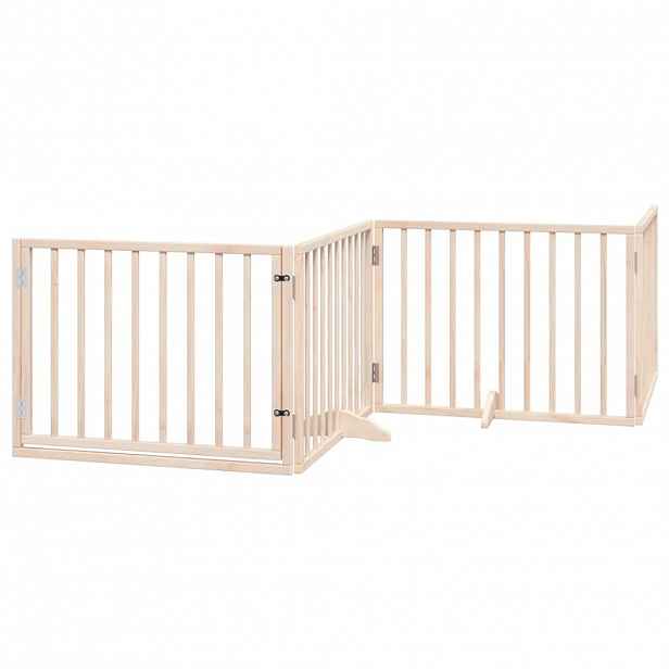 vidaXL Psí branka s dvířky, skládací, 4 panely, 320 cm, topolové dřevo