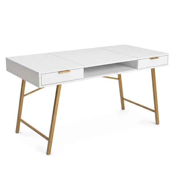 Ak furniture Psací stůl Arden 120 cm bílý/zlatý