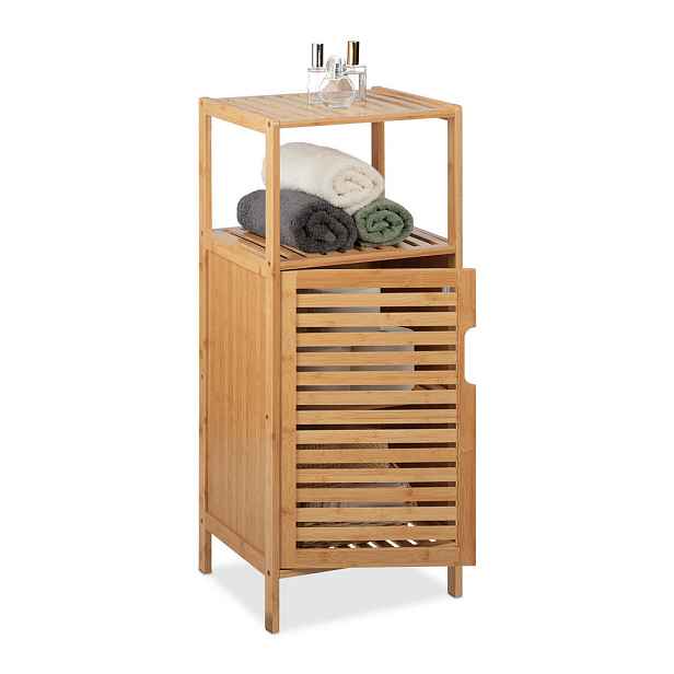Relaxdays SKŘÍŇKA Přírodní bambus do koupelny s dvířky 87 cm
