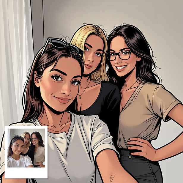 TEMU 2D plochý, 2D plochý, Portrét malovaný ve stylu westernového kresleného filmu na míru, Personalizované umělecké dílo s vaší fotografií, Domácí