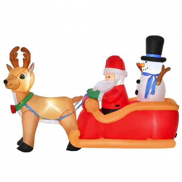 HOMCOM NAFUKOVACÍ Santa Claus na saních se sněhulákem LED polyester