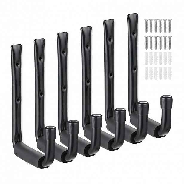 Relaxdays HÁKY Černé 6dílný-set ocel U tvar 22 cm