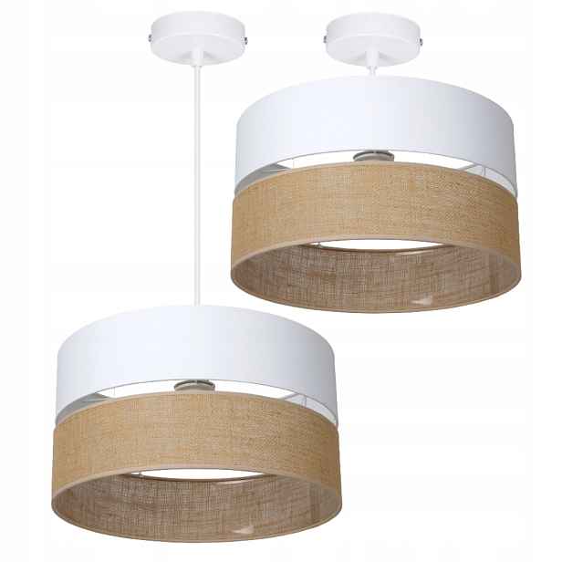 Závěsná Stropní Lampa Jutová 40 CM Bílá S Pruhy E27 Led