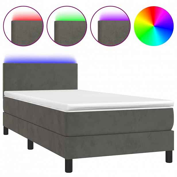 vidaXL Box spring postel s matrací a LED tmavě šedá 80 x 200 cm samet