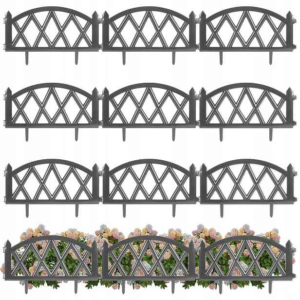 12 x Zahradnický plot plastový šedý border palisáda obrubník trávníku 600 cm