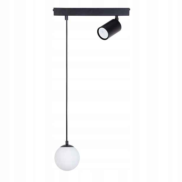 Závěsná lampa černá skleněná bílá koule s reflektorem do jídelny 2 body Sigma