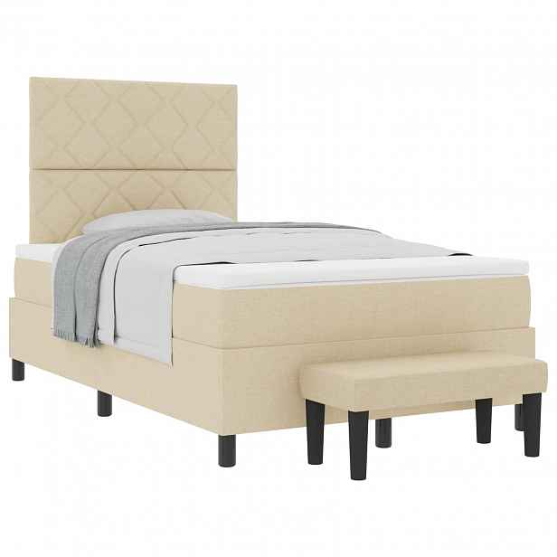 vidaXL Postel s boxspringem s čelo Krémová 120 x 190 cm textil