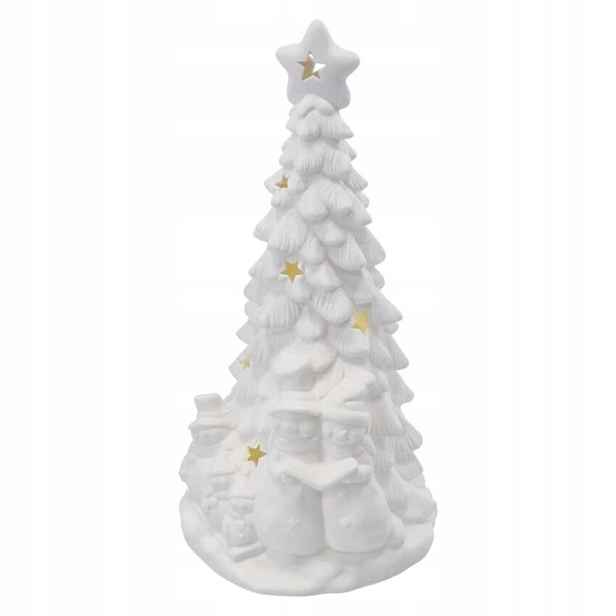 Led keramický stromek se sněhuláky, 33,5 cm, 2x Aa, vnitřní, teplá bílá