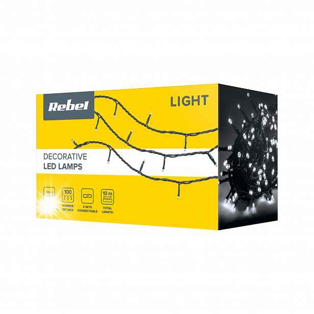Rebel ZAR0478-1 Vánoční Osvětlení Na Stromeček 100 Led Venkovní 10 m, Studené Bílé
