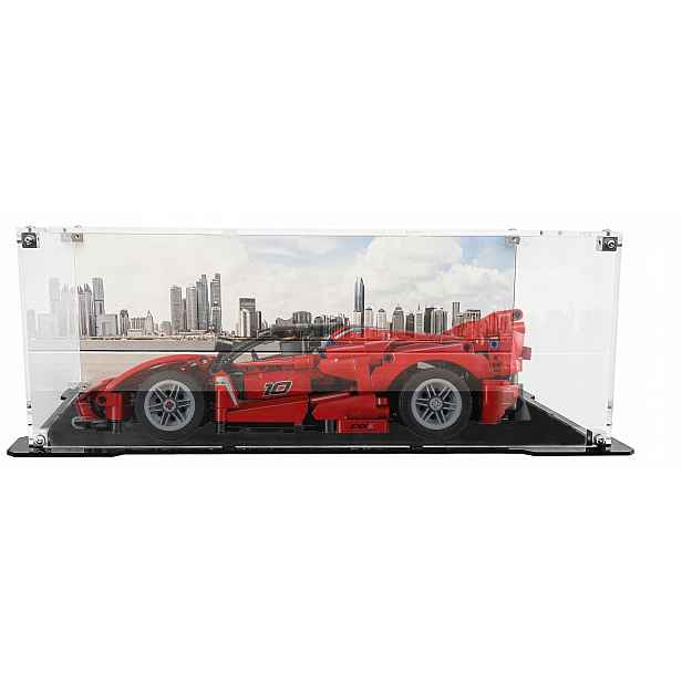Vitrína s černým podstavcem a pozadím pro Lego 42212 Technic Ferrari Fxx K