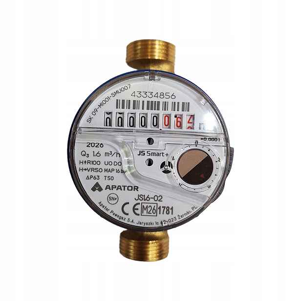 Vodoměr Apator JS16-02 Smart Wz 1/2 Qn1,6 m3/h DN15 R100 studená voda