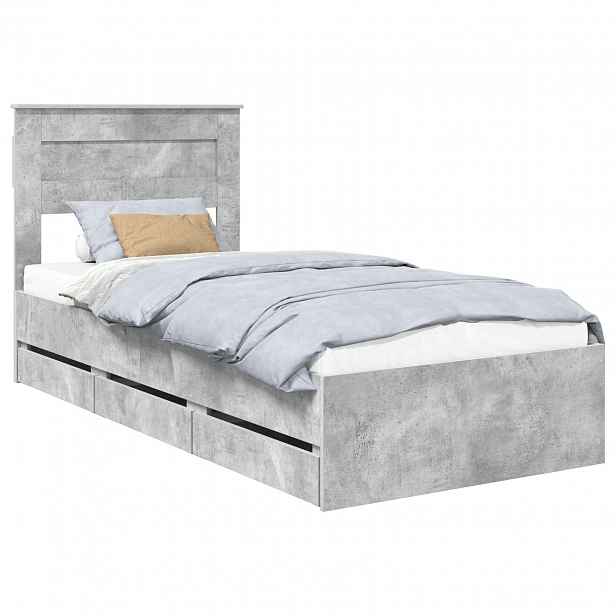vidaXL Rám postele s čelo Betonově šedá 90 x 190 cm Inženýrské dřevo