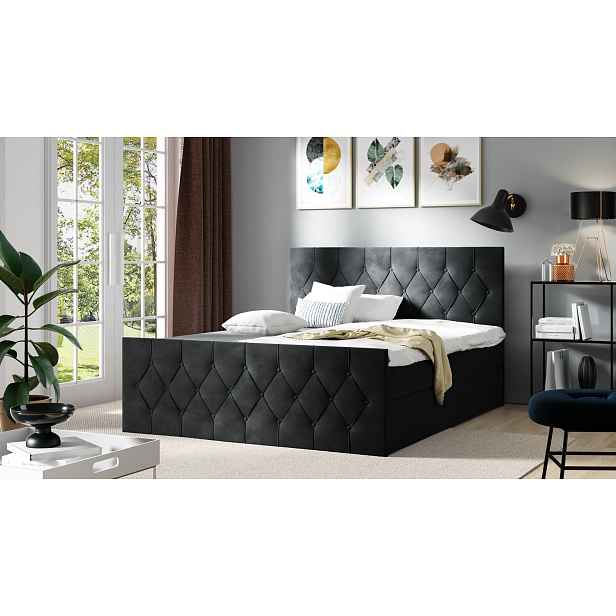 Čalouněná postel TIBOR LUX - 120x200, černá + topper ZDARMA