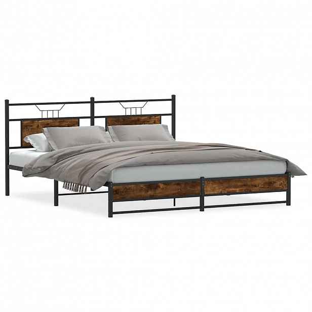 vidaXL Kovový rám postele bez matrace kouřový dub 183 x 213 cm