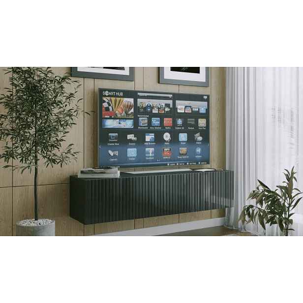 ArtExt Závěsný TV stolek JOY | 150 cm Barva: Černý lesk (drážky)