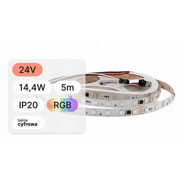 Led pásek Rgb 24V 14,4W IP20 Digitální 60LED/m IC digital