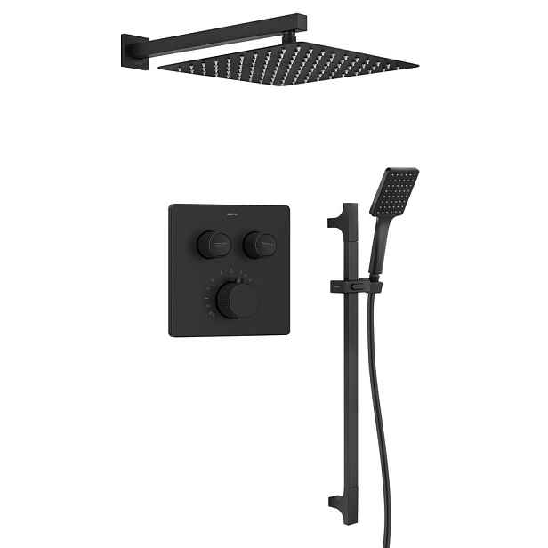 Sapho SMART SELECT podomítkový sprchový set s termostatickou baterií, 2 výstupy, posuvný držák sprchy, černá mat