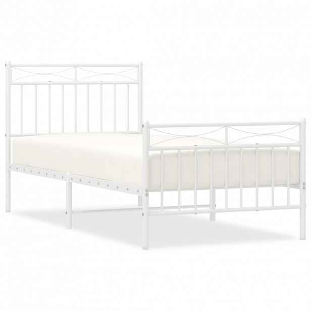 vidaXL Kovový rám postele s hlavovým a nožním čelem bílý 90 x 200 cm