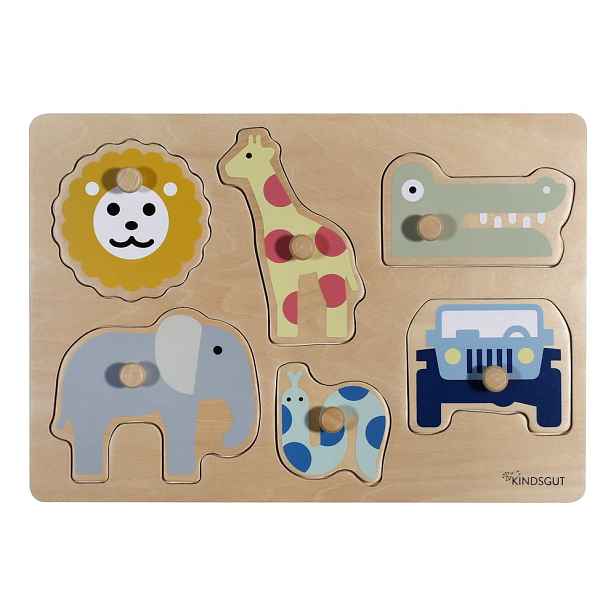 Dřevěné vkládací puzzle (počet dílků 6) Safari – Kindsgut