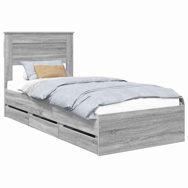 vidaXL Rám postele Šedý Sonoma 90 x 190 cm Inženýrské dřevo