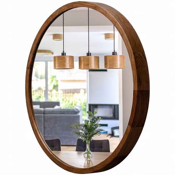 Zrcadlo kulaté do koupelny 50 cm Leja nástěnné fi475 Tmavý Dub, Teplé dřevo