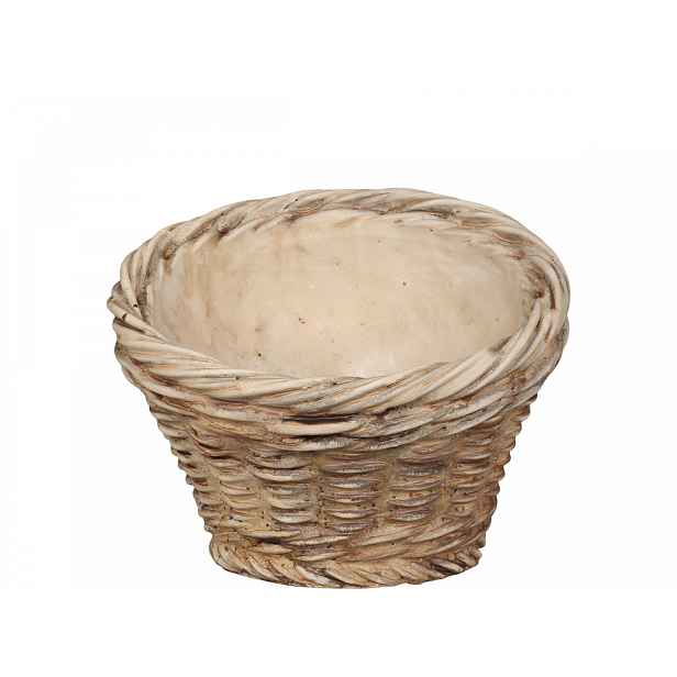 Hnědý šikmý obal na květináč s proutěným vzorem Corte -  Ø 14*11,5cm Chic Antique