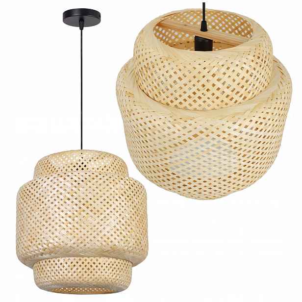 Závěsné Stropní Svítidlo E27 Led Bambusová Pletená Boho Přírodní Velká 39 Cm