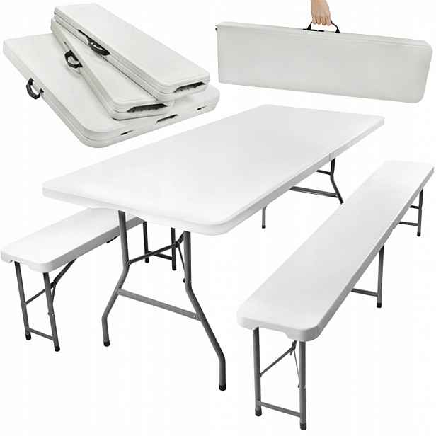Skládací zahradní cateringový stůl Banketový set lavice 180 cm Kufr