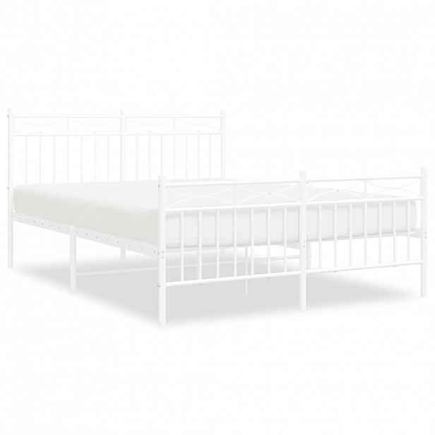 vidaXL Kovový rám postele s hlavovým a nožním čelem bílý 135 x 190 cm