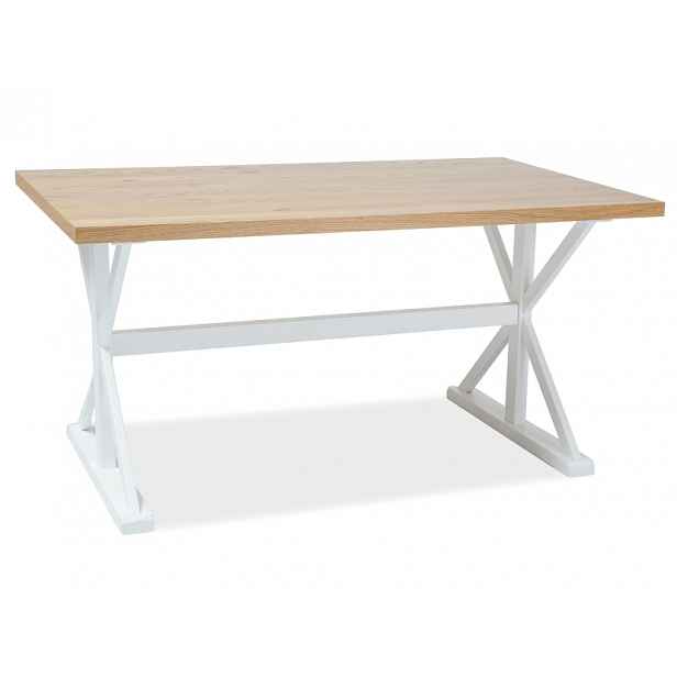 Bílý jídelní stůl s deskou v dekoru dub OXFORD 150x90