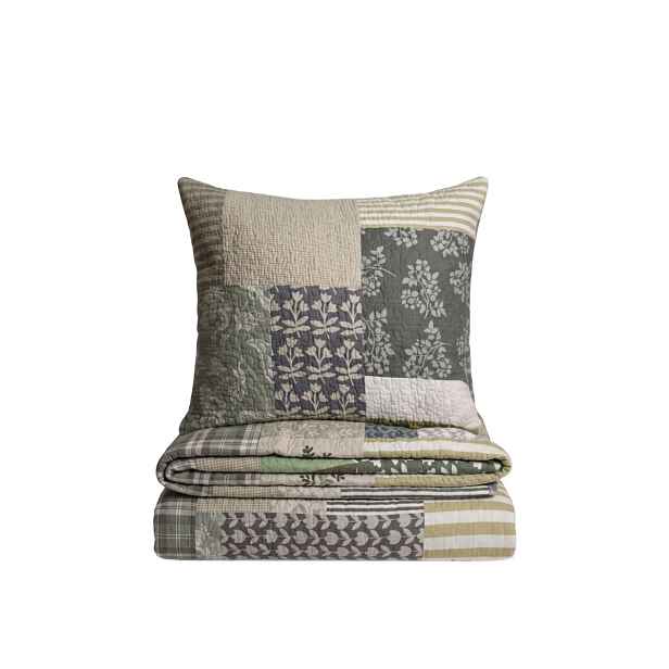 Povlečení Patchwork bavlněné s olivovým vzorem a prošíváním 140x200 Homla