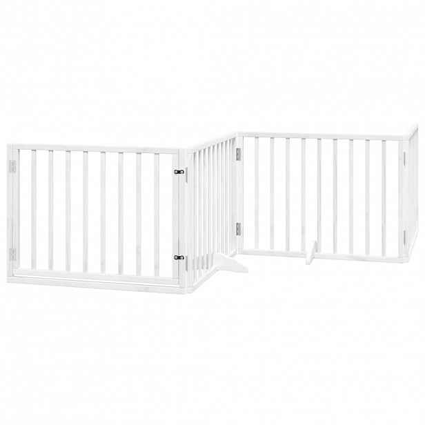 vidaXL Zábrana pro psy s dvířky skládací 4 panely bílá 320 cm topol
