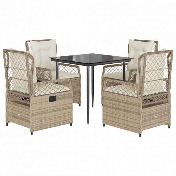vidaXL 5dílný zahradní jídelní set s poduškami béžový polyratan