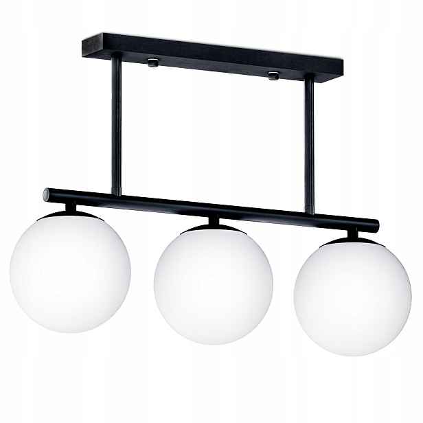 Závěsné Stropní Svítidlo Led 3X E27 Lustr Bílé skleněné koule Obývací pokoj Černá