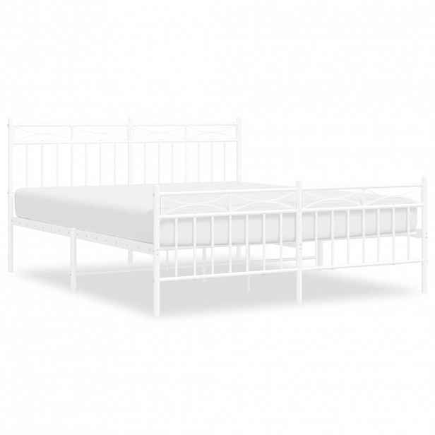vidaXL Kovový rám postele s hlavovým a nožním čelem bílý 150 x 200 cm